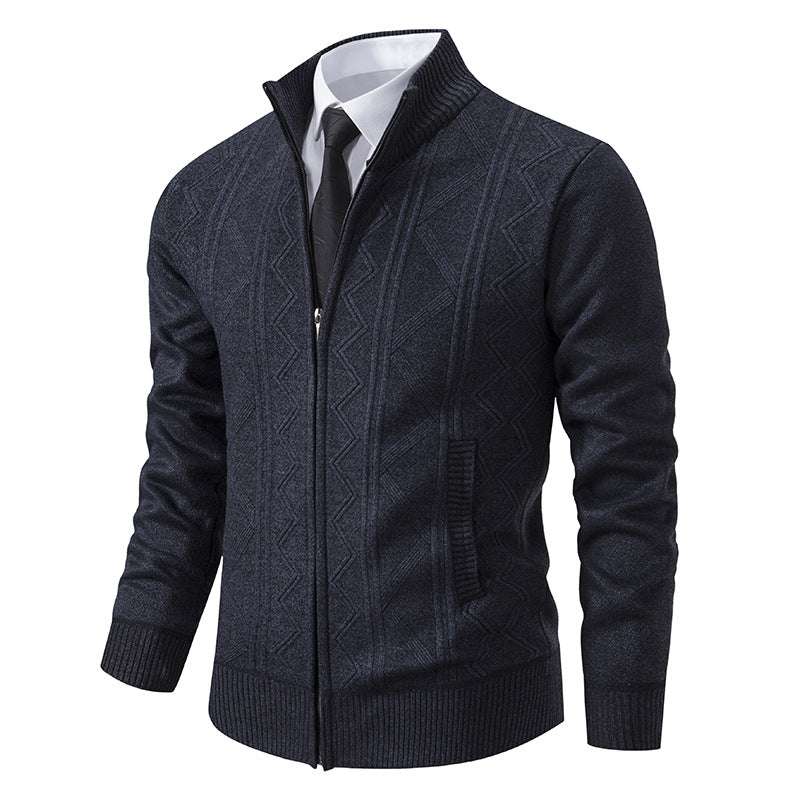 Fall Winter Men Woolen Sweater Men's Cardigan Coat Stand Collar - Minihomy