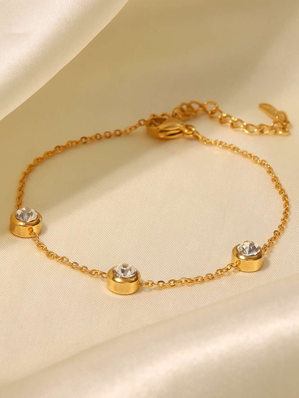 Fashion 18K Gold Plated Round Zircon Stainless Steel Bracelet - Minihomy