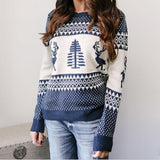 Christmas Sweater Cute Elk Geometric Print Knitted Sweater Women Winter Tops Clothes - Minihomy