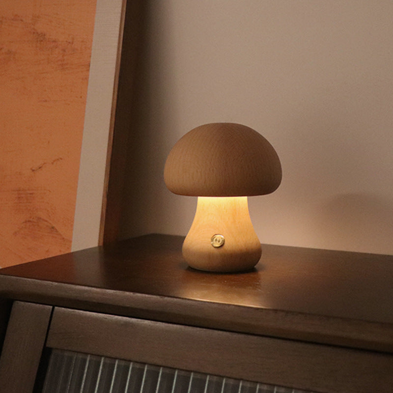 INS Wooden Cute Mushroom LED Night Light - Bedside Table Lamp for Bedroom - Minihomy