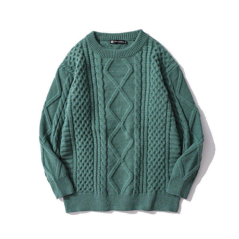 Retro Rhombus Twist Round Neck Sweater: Effortless Style for Every Season