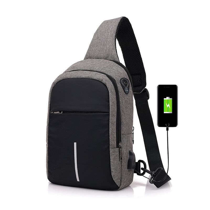 Leisure Travel Waterproof Men's USB Charging Slanted Chest Bag - Minihomy