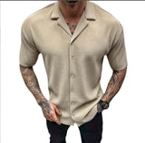 Men's Cardigan Solid Color Short Sleeve Shirt - Minihomy