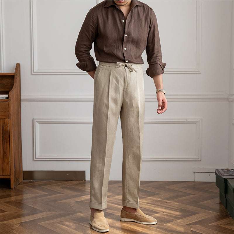 Casual Thin Tethered Linen Pant For Commuting Lightweight - Minihomy