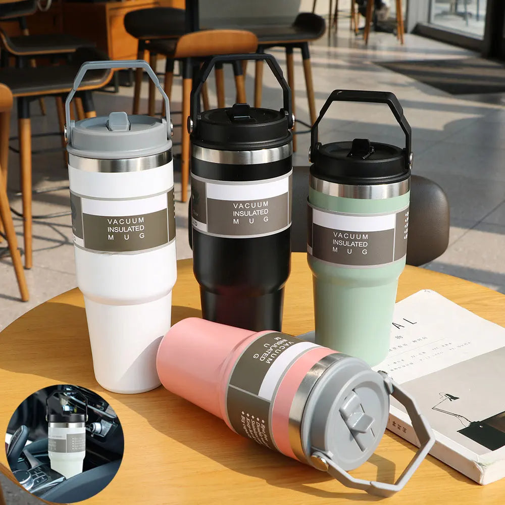 Portable Stainless Steel Travel Tumbler - Insulated Water Bottle with Handle Cover - Minihomy