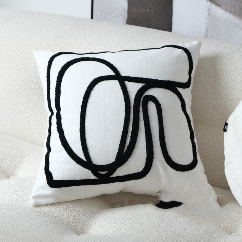 Black And White Line Embroidered Pillow Modern And Simple - Minihomy