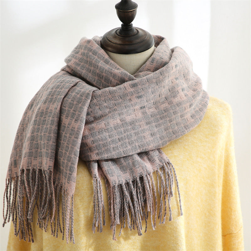 Women's Thickened Warm Tassel Plaid Cashmere Scarves