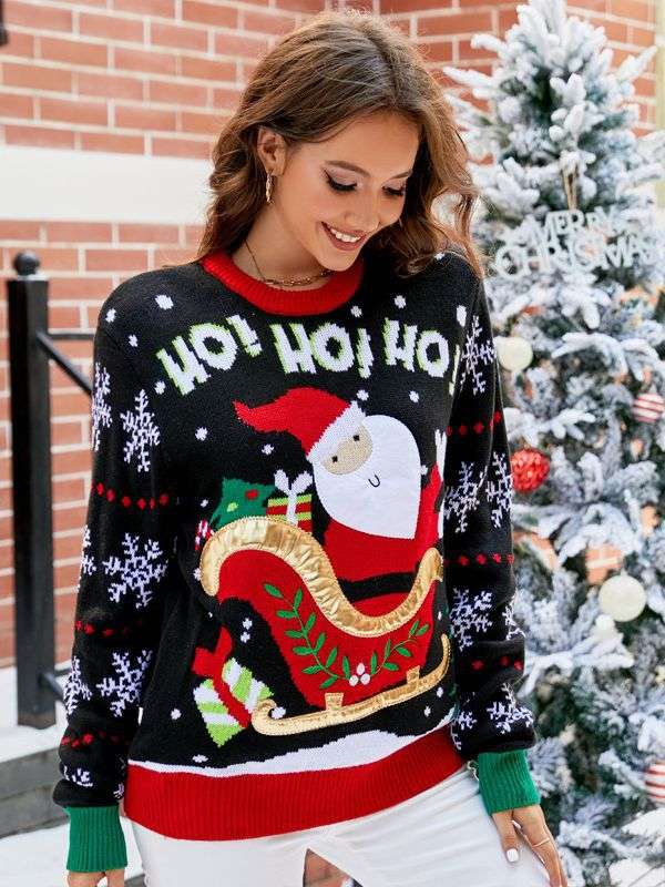 Knited Christmas Sweaters With Santa Claus Patterns Tops Pullovers For Women Clothes - Minihomy