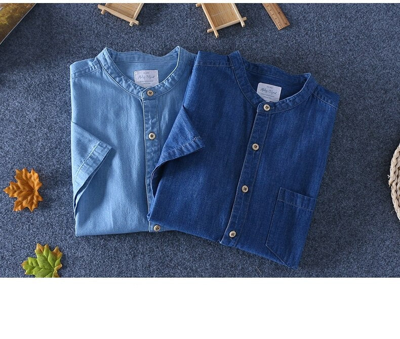 Denim Men's Short-sleeved Thin Summer Loose Casual Trend Half-sleeved Shirt - Minihomy