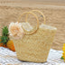 Natural straw handbag wood Rattan handle woven bag - Minihomy