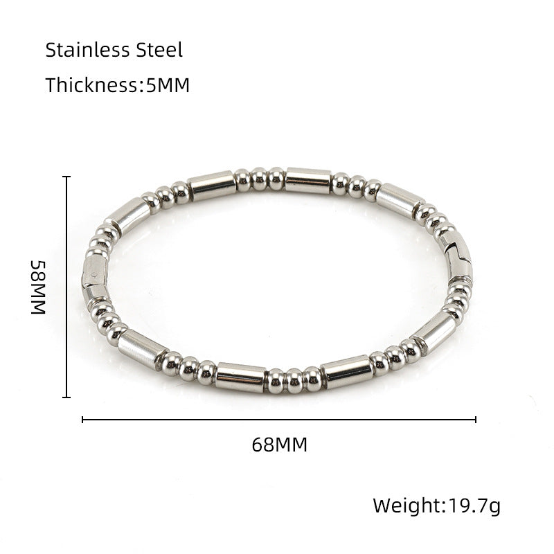 Fashion Bamboo Titanium Steel Bracelet Three Beads - Minihomy