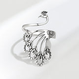 Creative Retro Peacock Sterling Silver Wide Face Ring - Minihomy