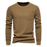 Men's Round Neck Pocket Waffle Long Sleeve Top - Minihomy