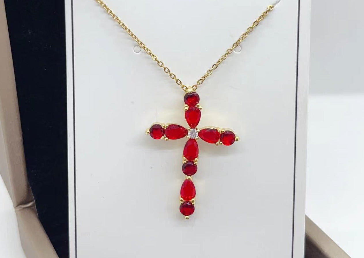 Micro Inlay Colorful Zircon Water Drops Cross Necklace: Symbol of Elegance and Faith - Minihomy