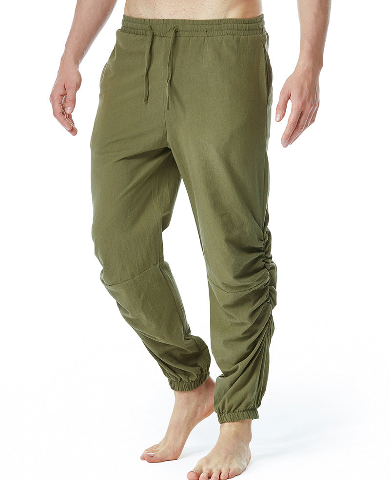 Men's Cotton And Linen Drawstring Elastic Waist Yoga Pants - Minihomy