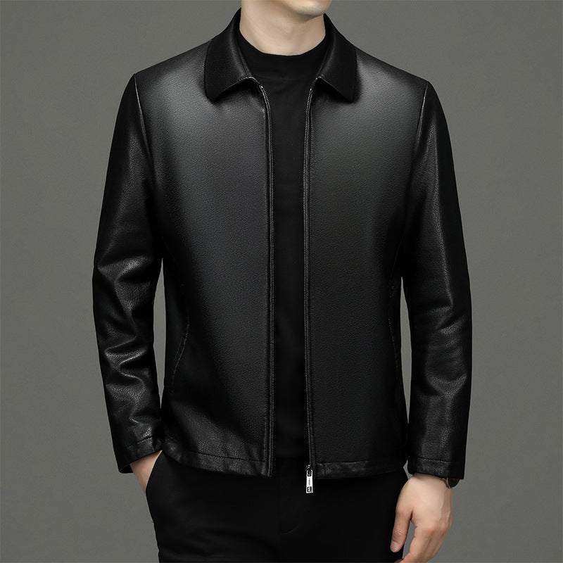 Lapel Ecological Coat Leather Jacket Men - Minihomy