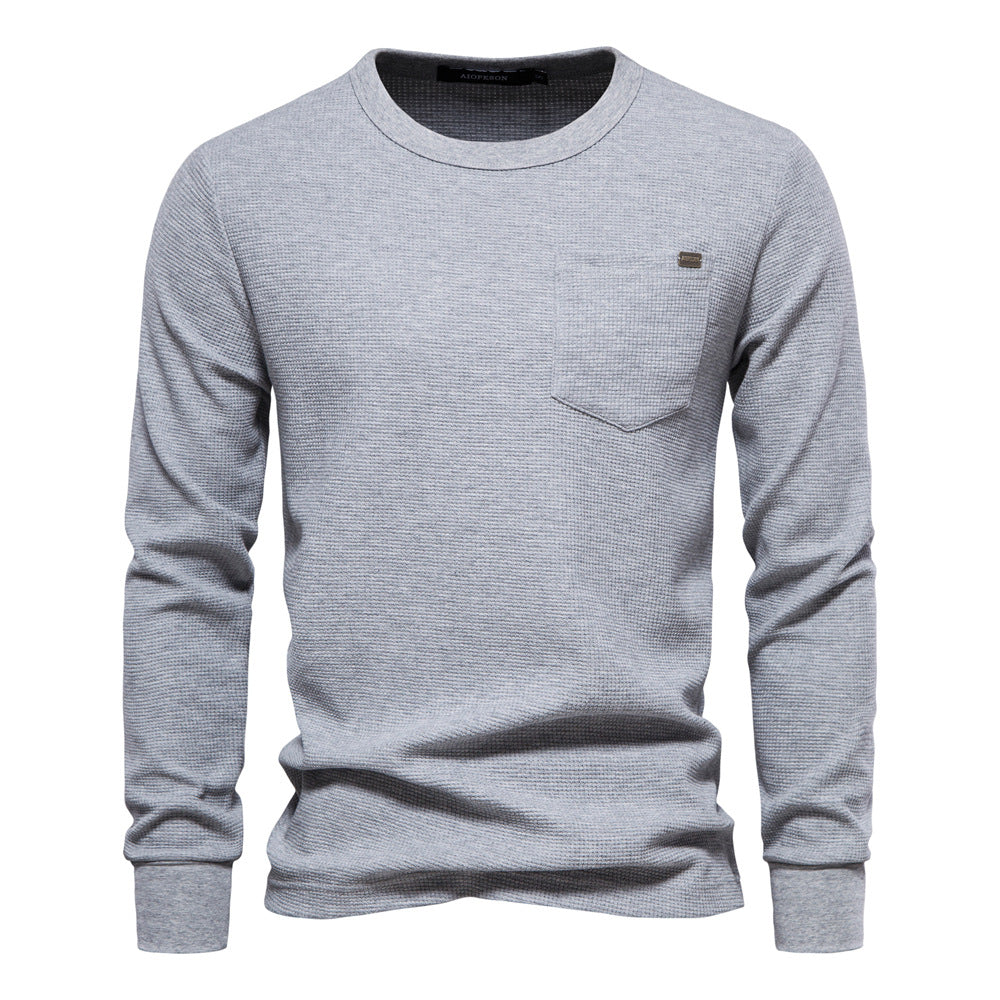 Men's Round Neck Pocket Waffle Long Sleeve Top - Minihomy