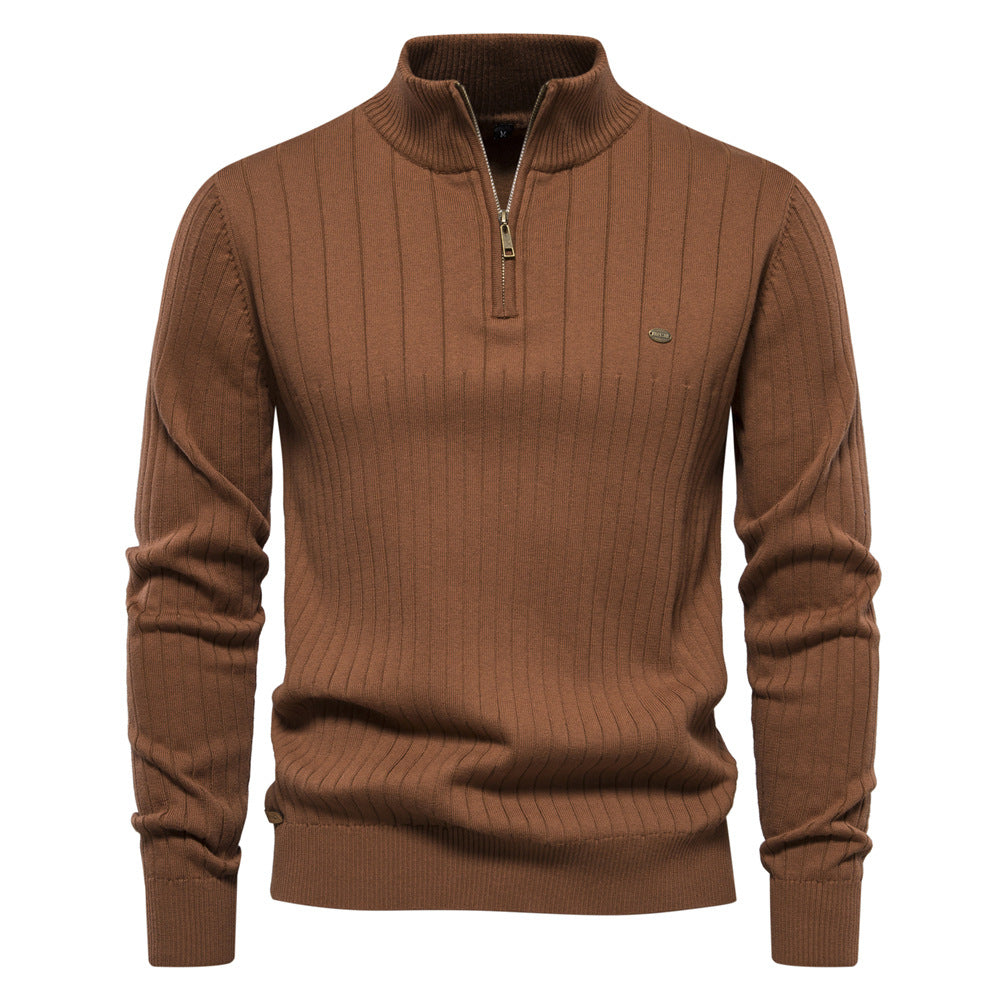 Men's Casual Stand Collar Half Zip Knitwear Sweater - Minihomy