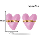 Heart-Shaped Titanium Steel Earrings for Women - Round Oil Painting Design - Minihomy