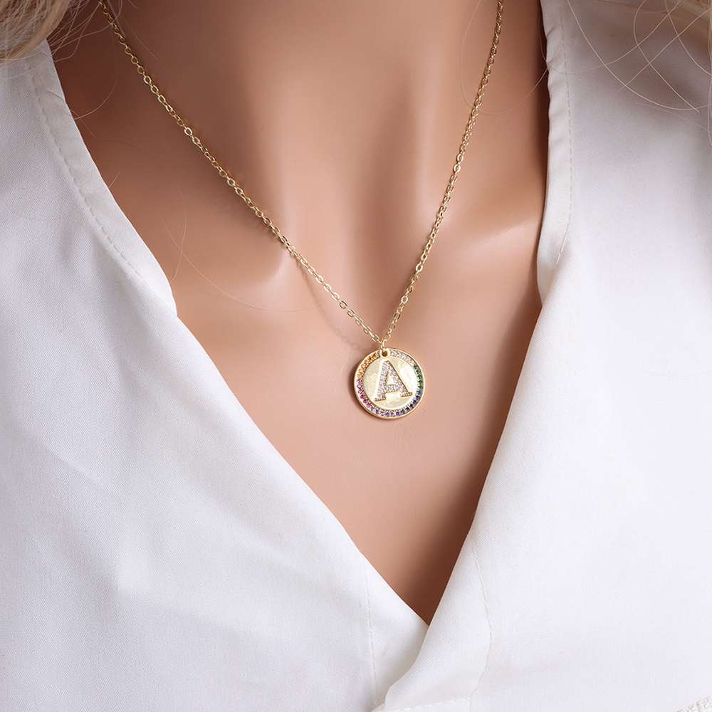 Gold English Letter Round Necklace: Add a Splash of Color to Your Style! - Minihomy