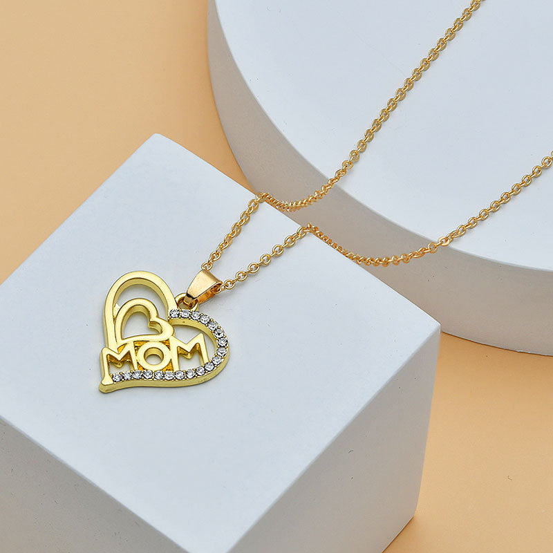 Mother's Day Mom Heart Shape With Diamond Letter Necklace For Women Fine Jewelry Women Accessories Fashion Jewelry - Minihomy