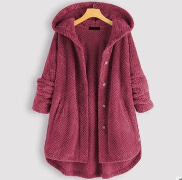 Women's Temperament Pure Color Hooded Double-sided Velvet Sweatshirt Coat