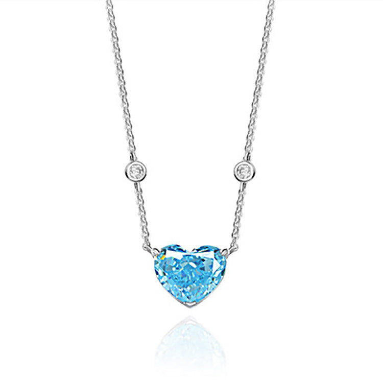 Ocean Blue Heart-shaped Zircon S925 Sterling Silver Necklace - Minihomy