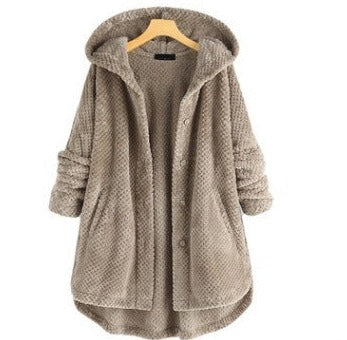 Women's Temperament Pure Color Hooded Double-sided Velvet Sweatshirt Coat