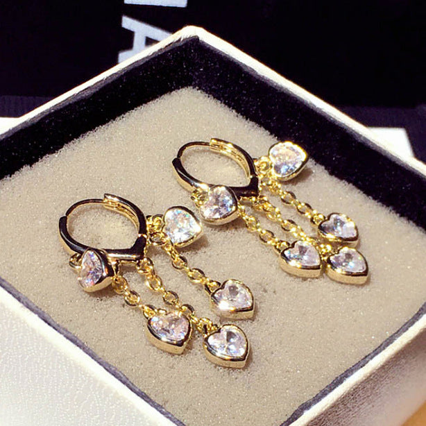 Inlaid Zircon Heart-shaped Ear Clip Eardrops Earrings - Minihomy