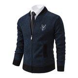 Men's Slim Stand Collar Elk Embroidered Coat - Minihomy