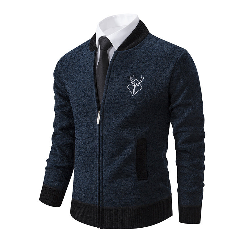 Men's Slim Stand Collar Elk Embroidered Coat - Minihomy