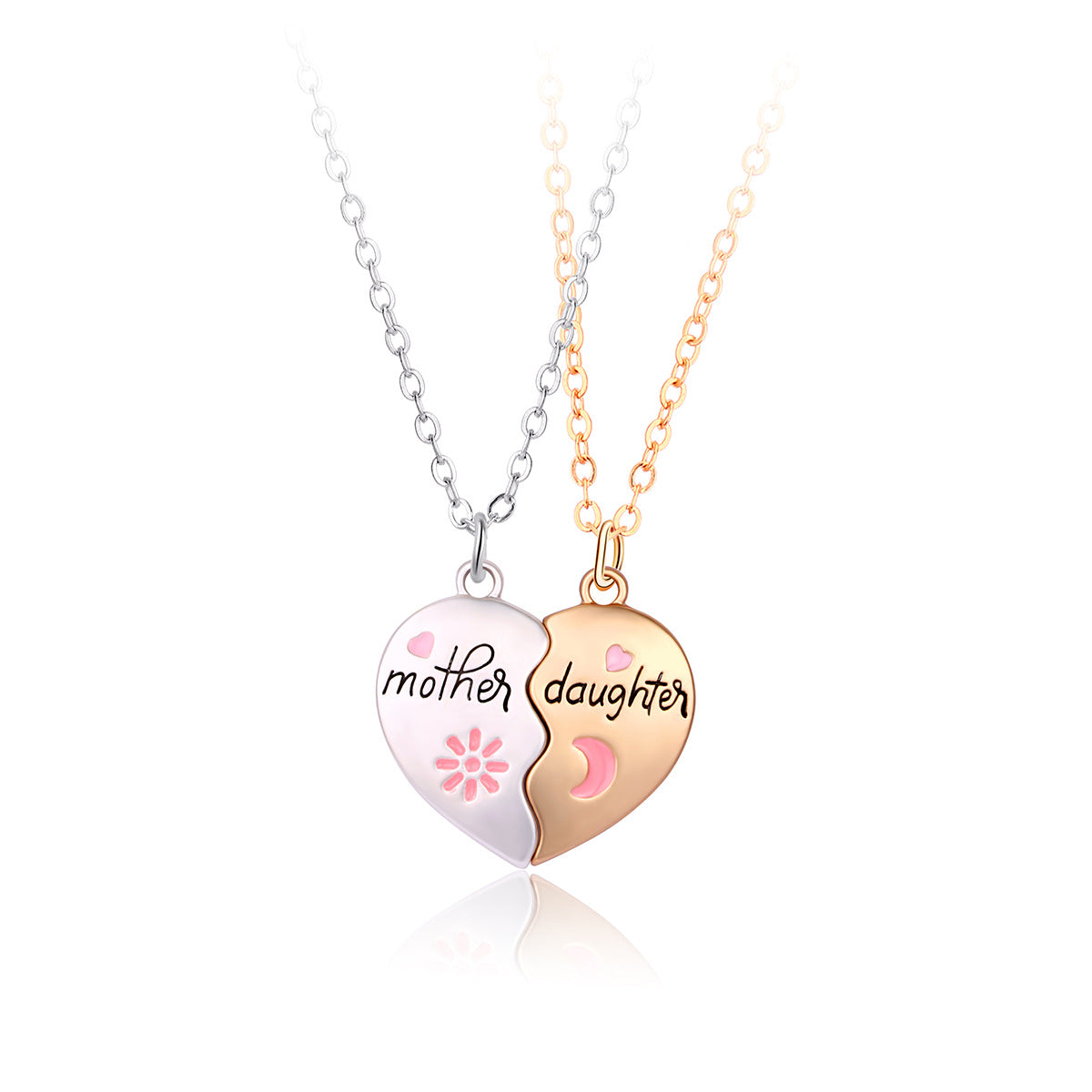 Fashion Jewelry Mother Daughter Necklace Set - Matching Heart Magnetic Pendant - Minihomy