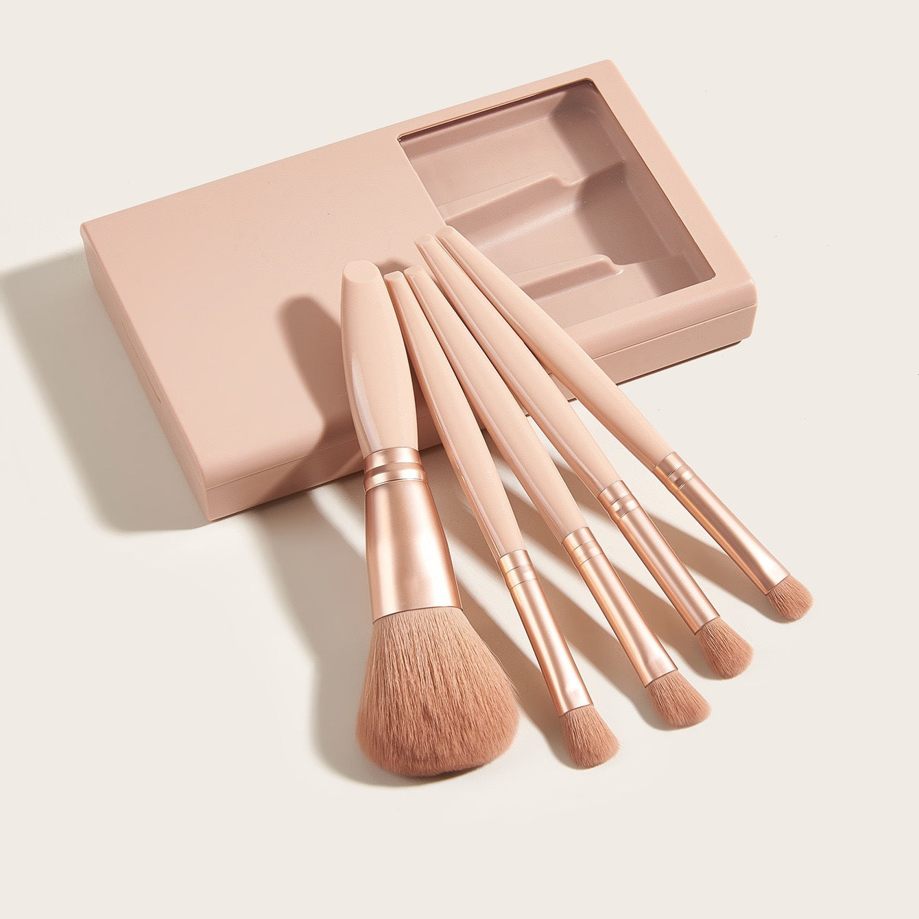 5 PCs Makeup Brushes With Mirror Travel Set - Minihomy