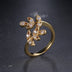 Leaf-shaped Open Diamond Ring 18K Real Gold Plating - Minihomy