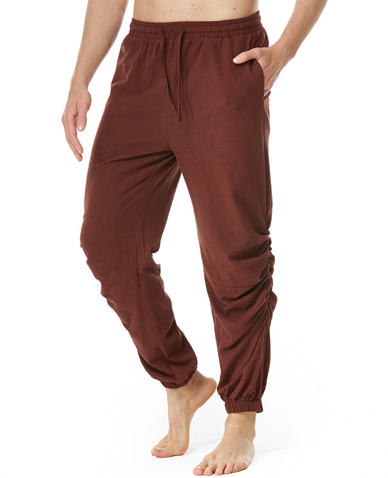 Men's Cotton And Linen Drawstring Elastic Waist Yoga Pants - Minihomy