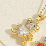 Copper Micro Inlaid Zircon Bear Love Gem Necklace - Minihomy