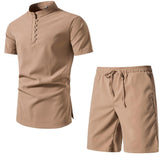 Men's Solid Color Short Sleeve Two-piece Chinese Style - Minihomy