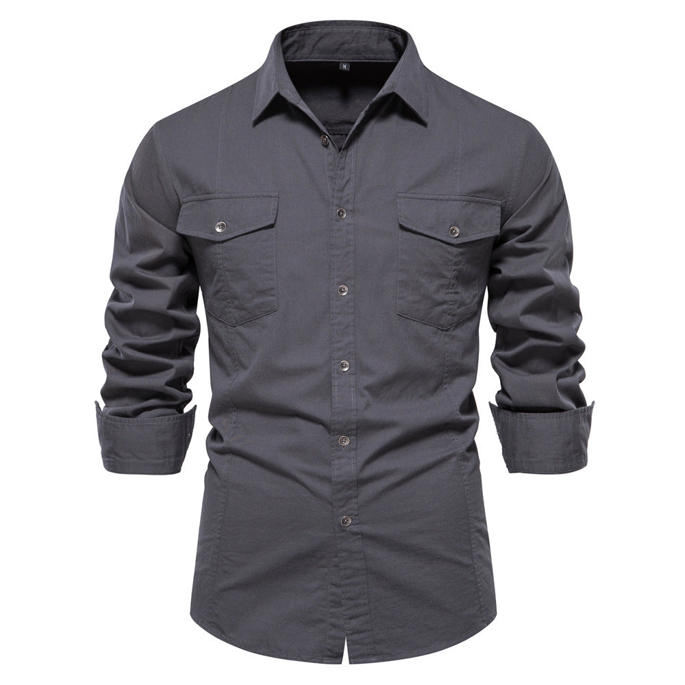 Men's Casual Solid Color Long Sleeve Shirt - Minihomy