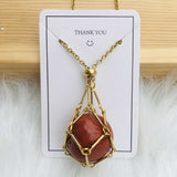 Medium Natural Crystal Mesh Bag Bamboo Necklace Woven - Minihomy