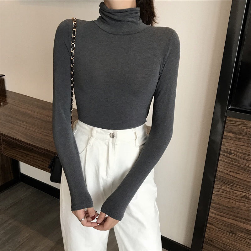 All-matching Solid Color Turtleneck Bottoming Shirt Women's Slim-fit Long Sleeve - Minihomy