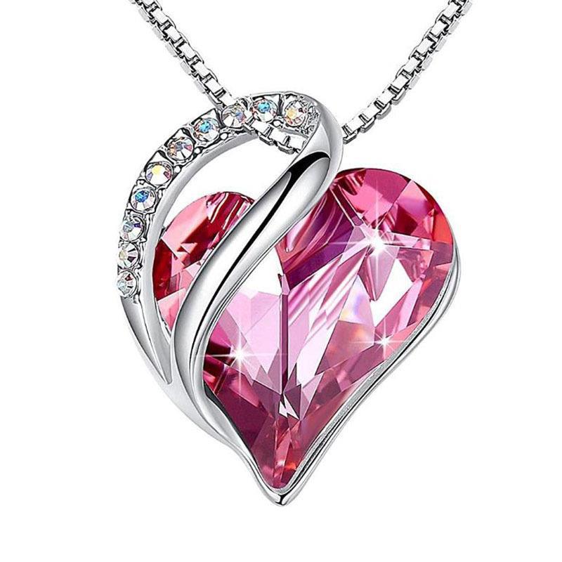 Sterling Silver Geometric Heart Shape Colorful Crystal Pendant Necklace