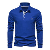 Men's Casual Polo Collar Deer Embroidered Long Sleeve - Minihomy