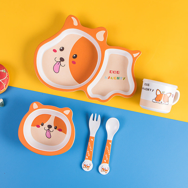 Bamboo Fiber Children's Tableware Set Cartoon Solid Food Bowl - Minihomy