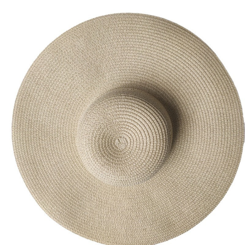 Women's Wide Brim Straw Sun Hat - Beach Dome, 14CM, Sun Protection