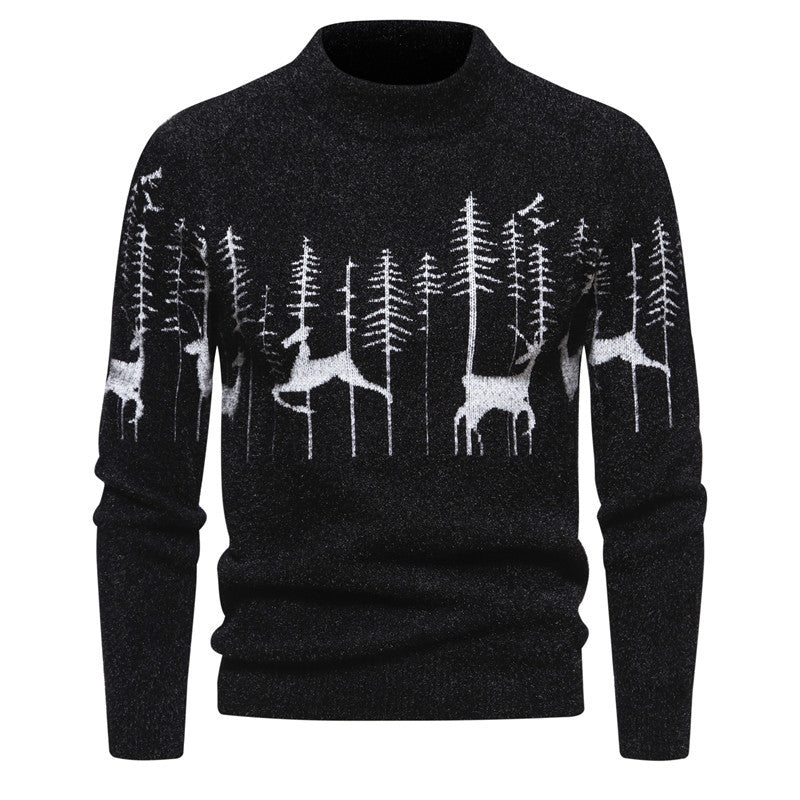 Christmas Sweater Men's Warm Deer Printed Round Neck Sweater - Minihomy