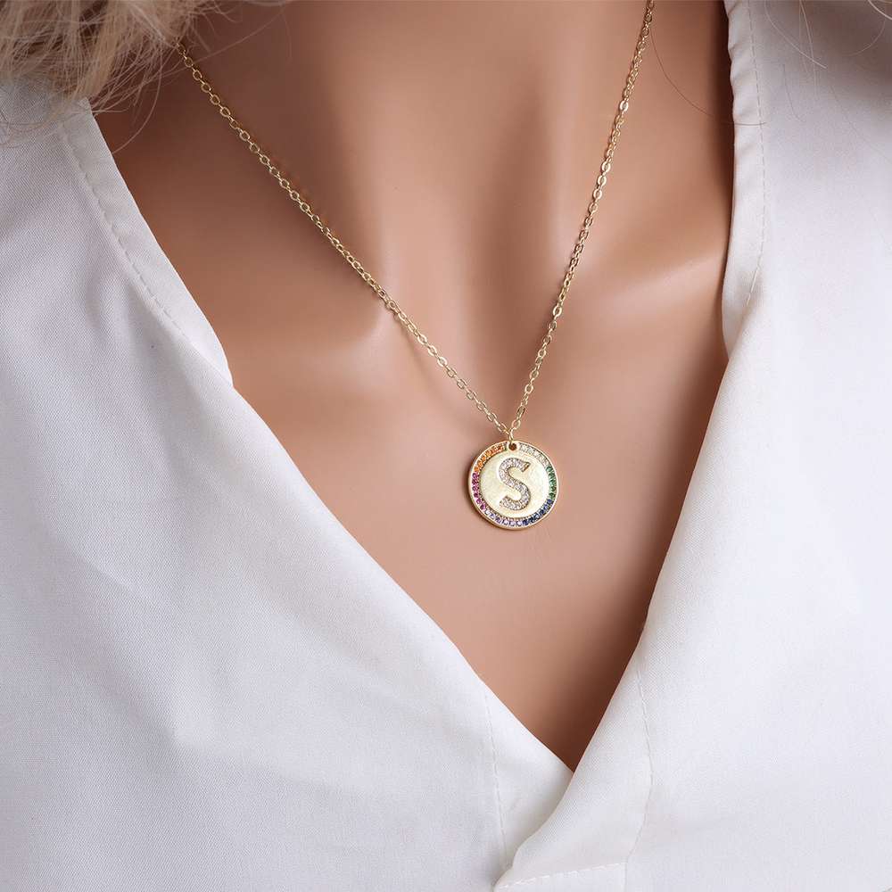 Gold English Letter Round Necklace: Add a Splash of Color to Your Style! - Minihomy