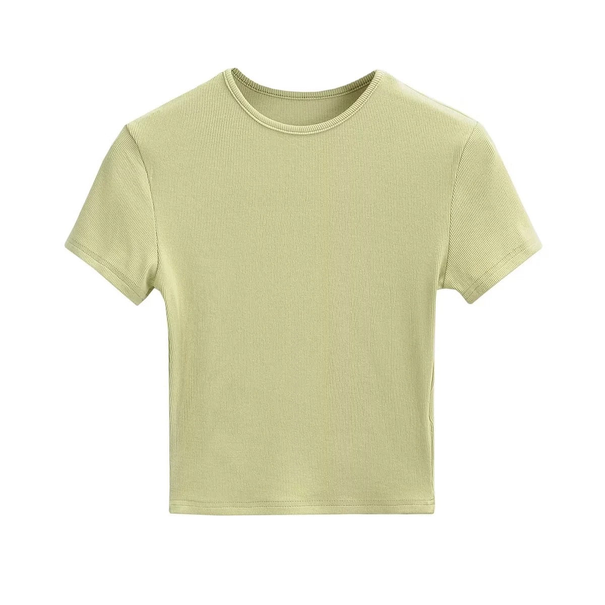 Basic Style Slim-fit Solid Color Round Neck Bottoming Shirt Workout Top - Minihomy