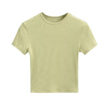 Basic Style Slim-fit Solid Color Round Neck Bottoming Shirt Workout Top - Minihomy