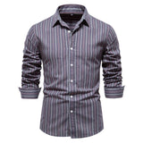 Men's All-match Striped Long-sleeved Cotton Shirt Top - Minihomy