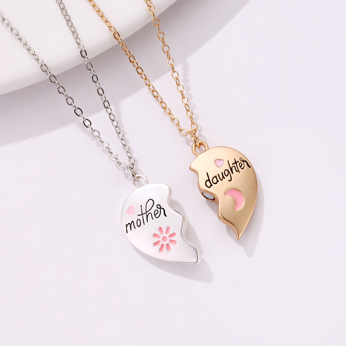 Fashion Jewelry Mother Daughter Necklace Set - Matching Heart Magnetic Pendant - Minihomy